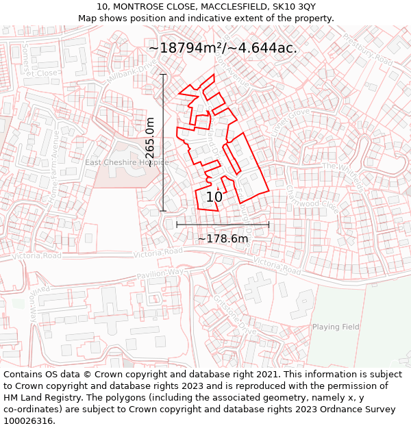 10, MONTROSE CLOSE, MACCLESFIELD, SK10 3QY: Plot and title map