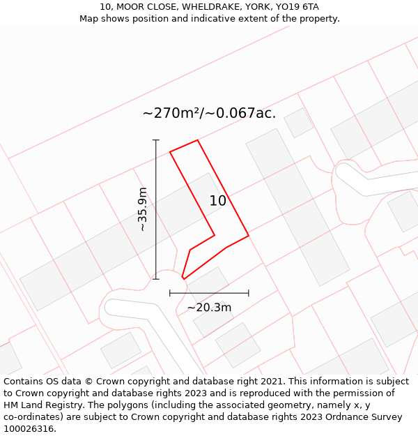 10, MOOR CLOSE, WHELDRAKE, YORK, YO19 6TA: Plot and title map