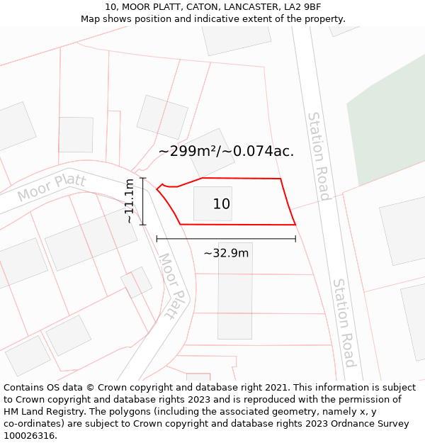 10, MOOR PLATT, CATON, LANCASTER, LA2 9BF: Plot and title map