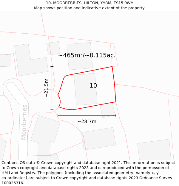 10, MOORBERRIES, HILTON, YARM, TS15 9WA: Plot and title map