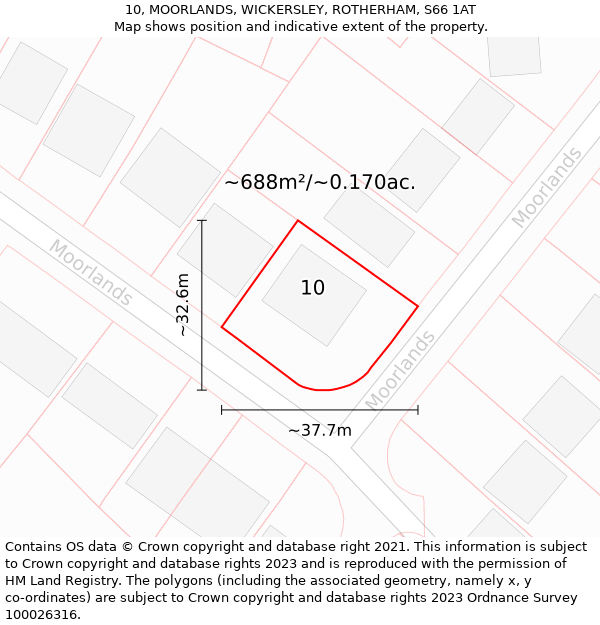 10, MOORLANDS, WICKERSLEY, ROTHERHAM, S66 1AT: Plot and title map
