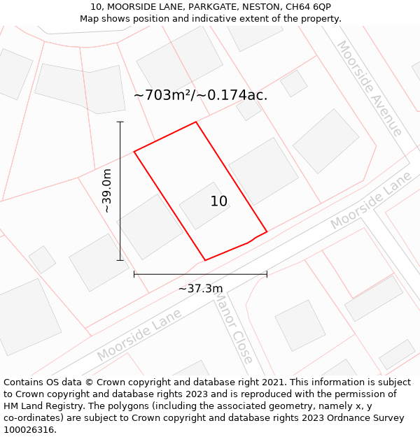 10, MOORSIDE LANE, PARKGATE, NESTON, CH64 6QP: Plot and title map