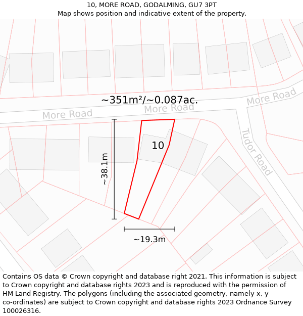10, MORE ROAD, GODALMING, GU7 3PT: Plot and title map