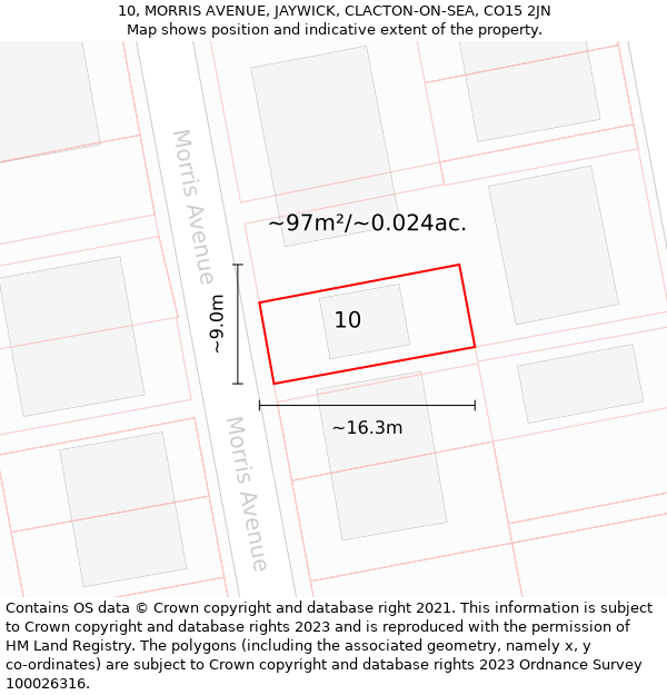 10, MORRIS AVENUE, JAYWICK, CLACTON-ON-SEA, CO15 2JN: Plot and title map