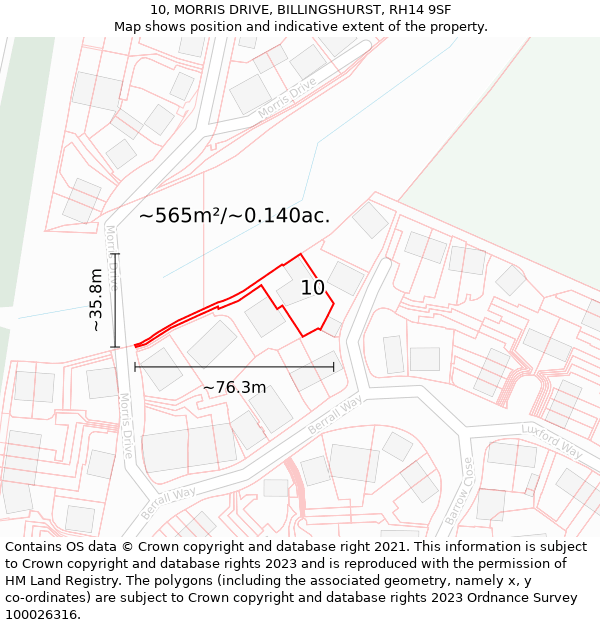 10, MORRIS DRIVE, BILLINGSHURST, RH14 9SF: Plot and title map