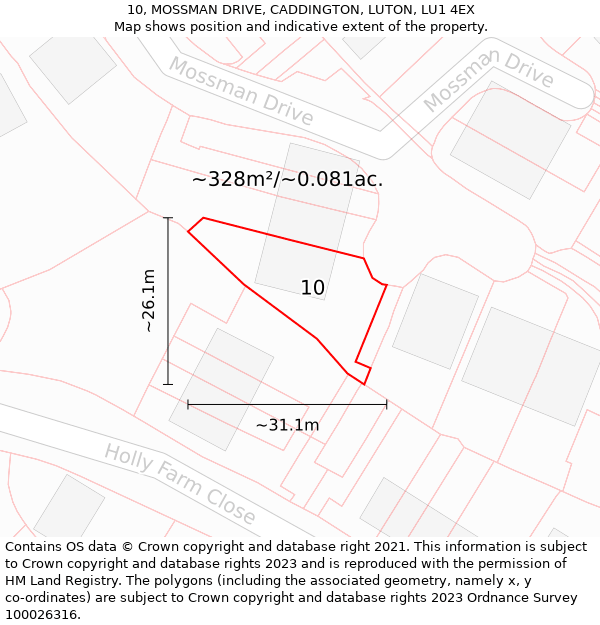 10, MOSSMAN DRIVE, CADDINGTON, LUTON, LU1 4EX: Plot and title map