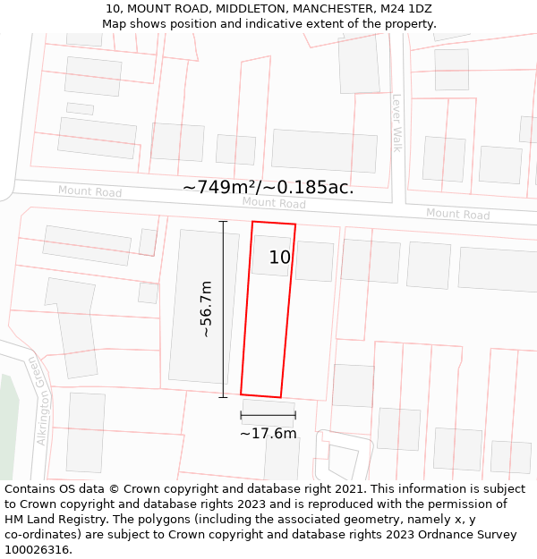 10, MOUNT ROAD, MIDDLETON, MANCHESTER, M24 1DZ: Plot and title map