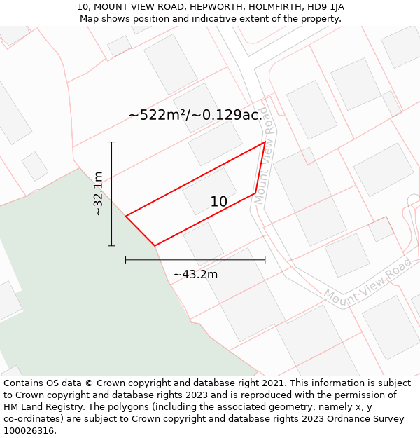 10, MOUNT VIEW ROAD, HEPWORTH, HOLMFIRTH, HD9 1JA: Plot and title map