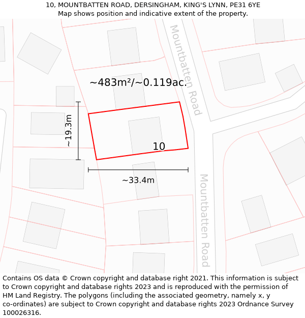 10, MOUNTBATTEN ROAD, DERSINGHAM, KING'S LYNN, PE31 6YE: Plot and title map