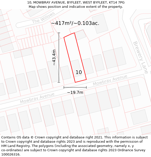 10, MOWBRAY AVENUE, BYFLEET, WEST BYFLEET, KT14 7PG: Plot and title map