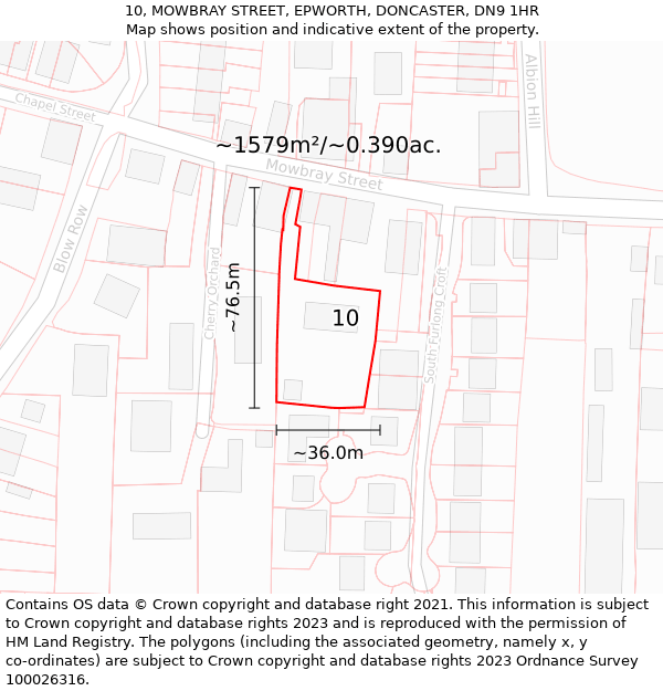 10, MOWBRAY STREET, EPWORTH, DONCASTER, DN9 1HR: Plot and title map