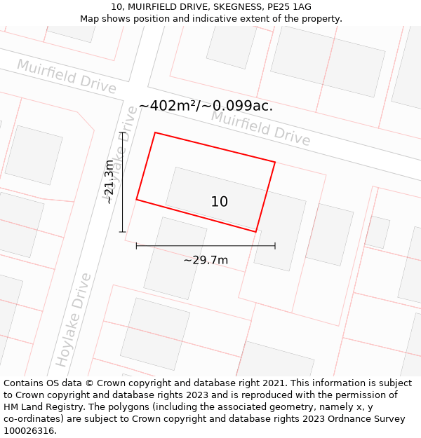 10, MUIRFIELD DRIVE, SKEGNESS, PE25 1AG: Plot and title map