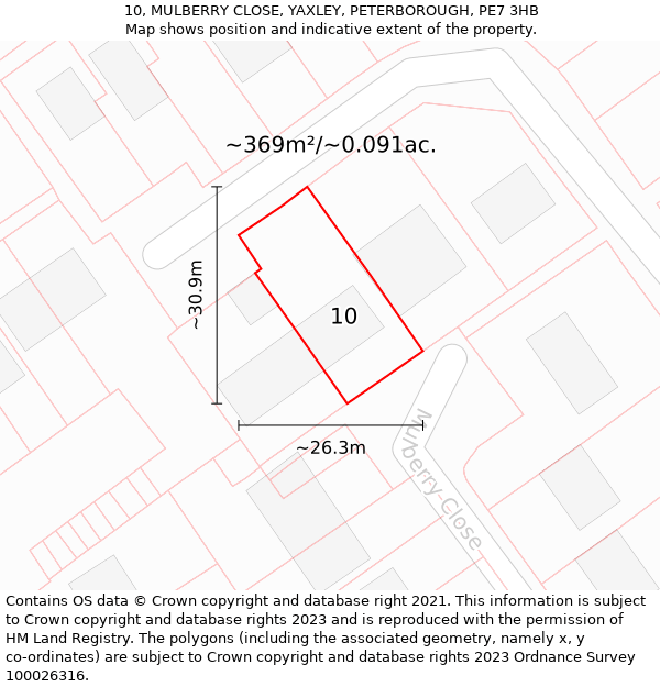 10, MULBERRY CLOSE, YAXLEY, PETERBOROUGH, PE7 3HB: Plot and title map