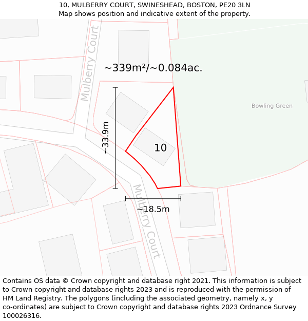 10, MULBERRY COURT, SWINESHEAD, BOSTON, PE20 3LN: Plot and title map