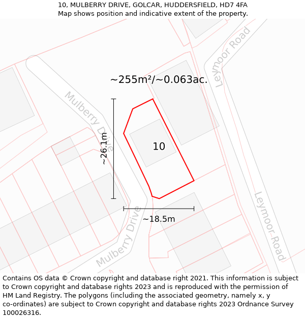10, MULBERRY DRIVE, GOLCAR, HUDDERSFIELD, HD7 4FA: Plot and title map