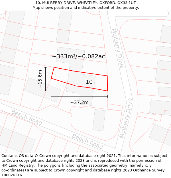 10, MULBERRY DRIVE, WHEATLEY, OXFORD, OX33 1UT: Plot and title map