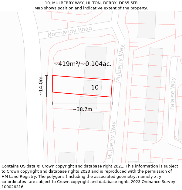 10, MULBERRY WAY, HILTON, DERBY, DE65 5FR: Plot and title map