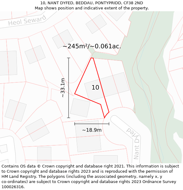 10, NANT DYFED, BEDDAU, PONTYPRIDD, CF38 2ND: Plot and title map