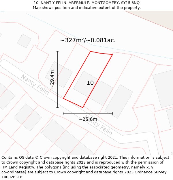 10, NANT Y FELIN, ABERMULE, MONTGOMERY, SY15 6NQ: Plot and title map