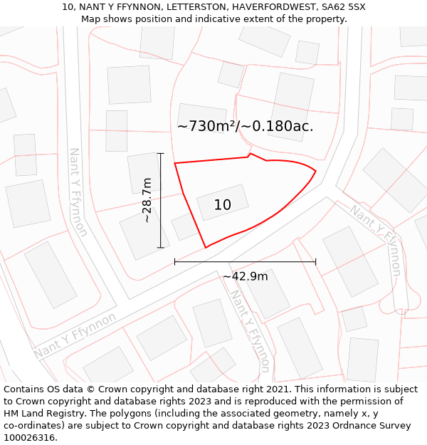 10, NANT Y FFYNNON, LETTERSTON, HAVERFORDWEST, SA62 5SX: Plot and title map