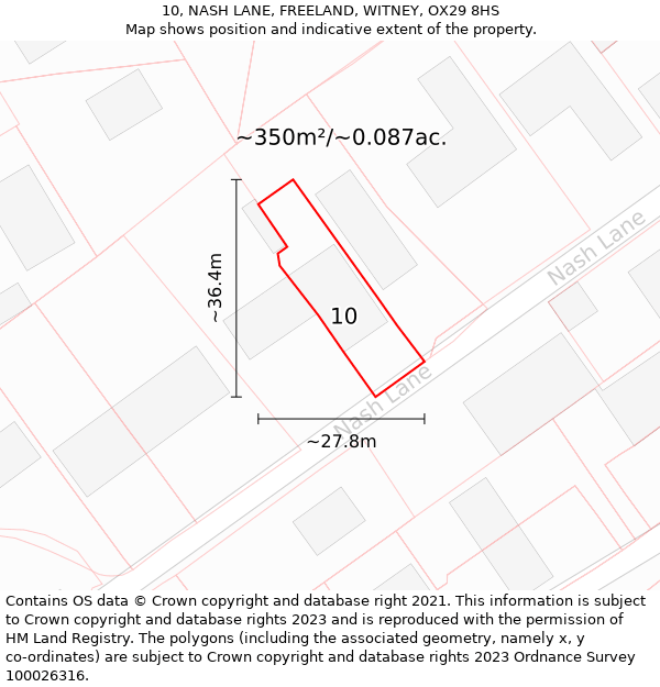 10, NASH LANE, FREELAND, WITNEY, OX29 8HS: Plot and title map