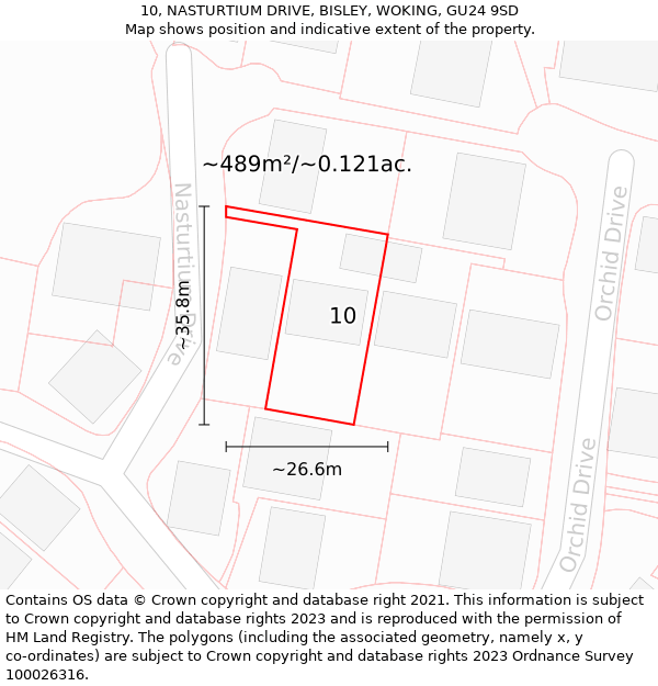 10, NASTURTIUM DRIVE, BISLEY, WOKING, GU24 9SD: Plot and title map