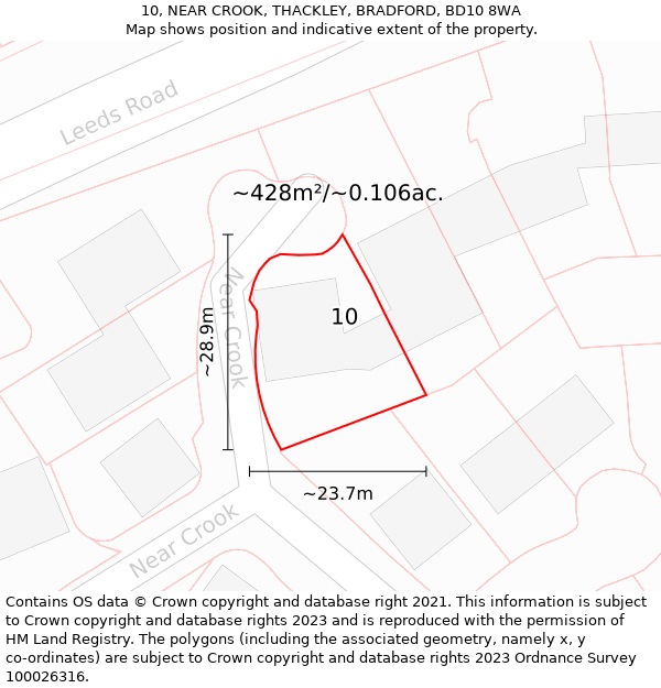 10, NEAR CROOK, THACKLEY, BRADFORD, BD10 8WA: Plot and title map