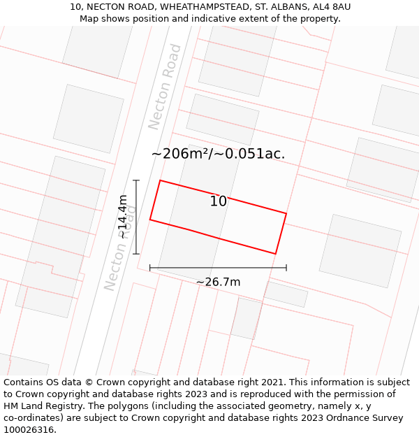 10, NECTON ROAD, WHEATHAMPSTEAD, ST. ALBANS, AL4 8AU: Plot and title map