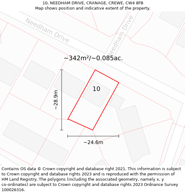 10, NEEDHAM DRIVE, CRANAGE, CREWE, CW4 8FB: Plot and title map