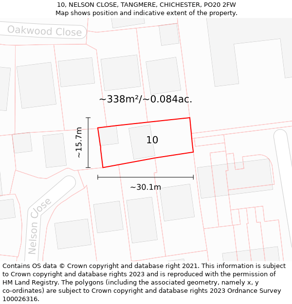 10, NELSON CLOSE, TANGMERE, CHICHESTER, PO20 2FW: Plot and title map