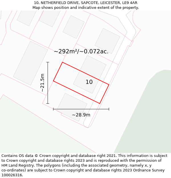 10, NETHERFIELD DRIVE, SAPCOTE, LEICESTER, LE9 4AR: Plot and title map