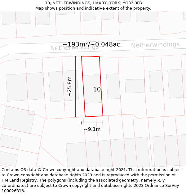 10, NETHERWINDINGS, HAXBY, YORK, YO32 3FB: Plot and title map