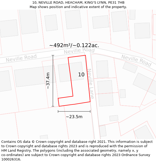 10, NEVILLE ROAD, HEACHAM, KING'S LYNN, PE31 7HB: Plot and title map