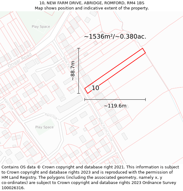 10, NEW FARM DRIVE, ABRIDGE, ROMFORD, RM4 1BS: Plot and title map