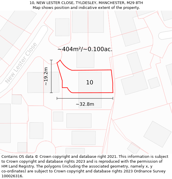 10, NEW LESTER CLOSE, TYLDESLEY, MANCHESTER, M29 8TH: Plot and title map