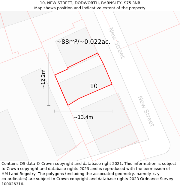 10, NEW STREET, DODWORTH, BARNSLEY, S75 3NR: Plot and title map