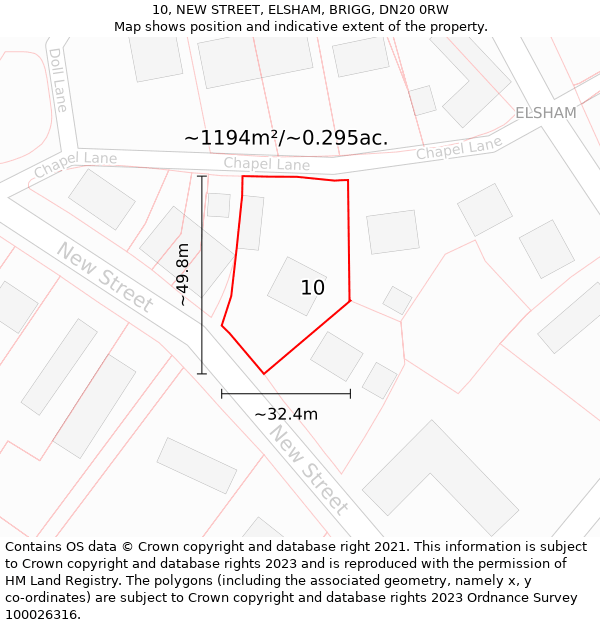 10, NEW STREET, ELSHAM, BRIGG, DN20 0RW: Plot and title map