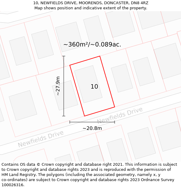 10, NEWFIELDS DRIVE, MOORENDS, DONCASTER, DN8 4RZ: Plot and title map