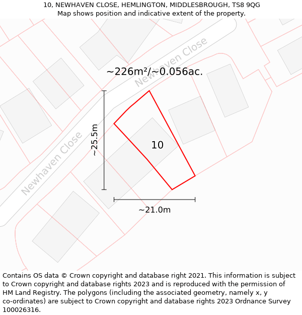 10, NEWHAVEN CLOSE, HEMLINGTON, MIDDLESBROUGH, TS8 9QG: Plot and title map