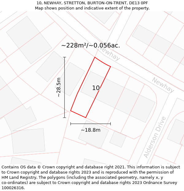 10, NEWHAY, STRETTON, BURTON-ON-TRENT, DE13 0PF: Plot and title map