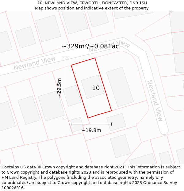 10, NEWLAND VIEW, EPWORTH, DONCASTER, DN9 1SH: Plot and title map