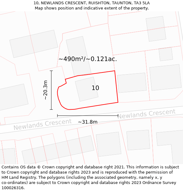 10, NEWLANDS CRESCENT, RUISHTON, TAUNTON, TA3 5LA: Plot and title map