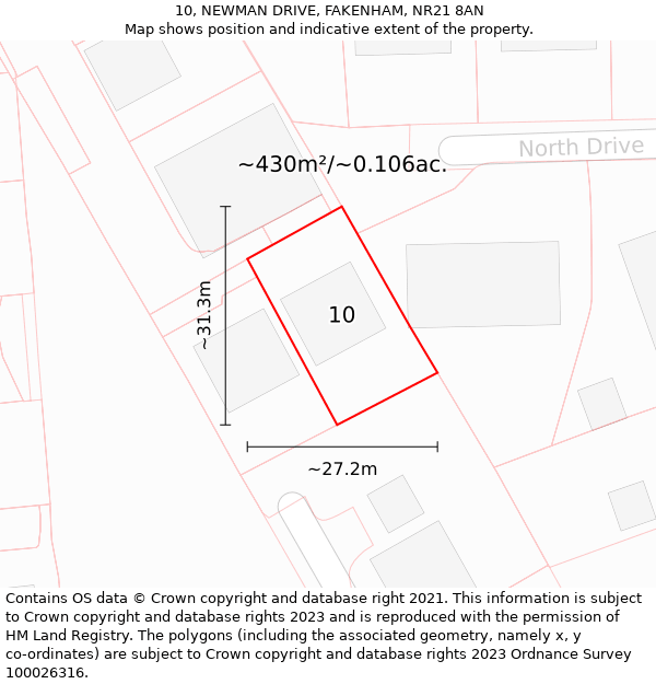 10, NEWMAN DRIVE, FAKENHAM, NR21 8AN: Plot and title map