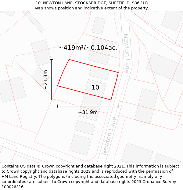 10, NEWTON LANE, STOCKSBRIDGE, SHEFFIELD, S36 1LR: Plot and title map