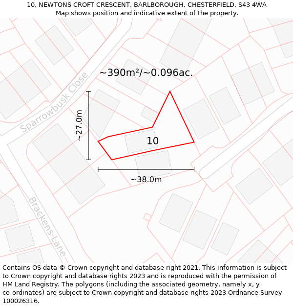 10, NEWTONS CROFT CRESCENT, BARLBOROUGH, CHESTERFIELD, S43 4WA: Plot and title map