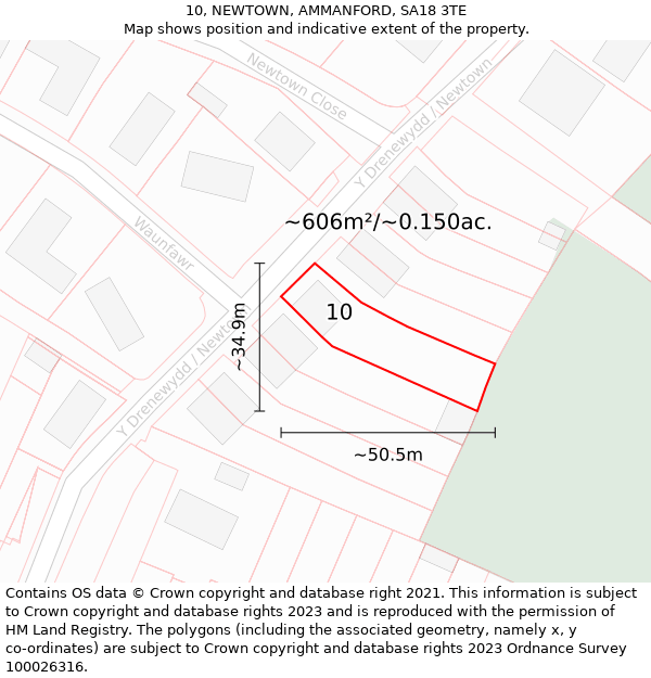 10, NEWTOWN, AMMANFORD, SA18 3TE: Plot and title map