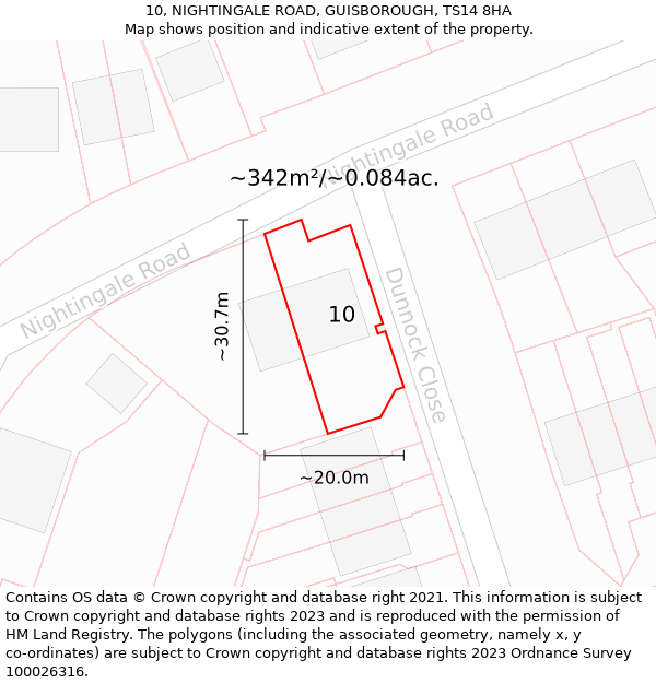 10, NIGHTINGALE ROAD, GUISBOROUGH, TS14 8HA: Plot and title map