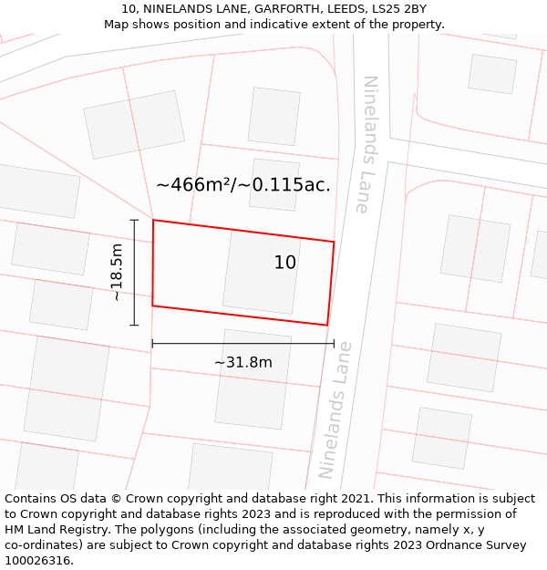 10, NINELANDS LANE, GARFORTH, LEEDS, LS25 2BY: Plot and title map