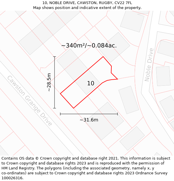 10, NOBLE DRIVE, CAWSTON, RUGBY, CV22 7FL: Plot and title map