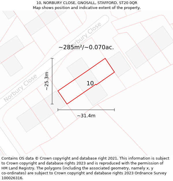 10, NORBURY CLOSE, GNOSALL, STAFFORD, ST20 0QR: Plot and title map